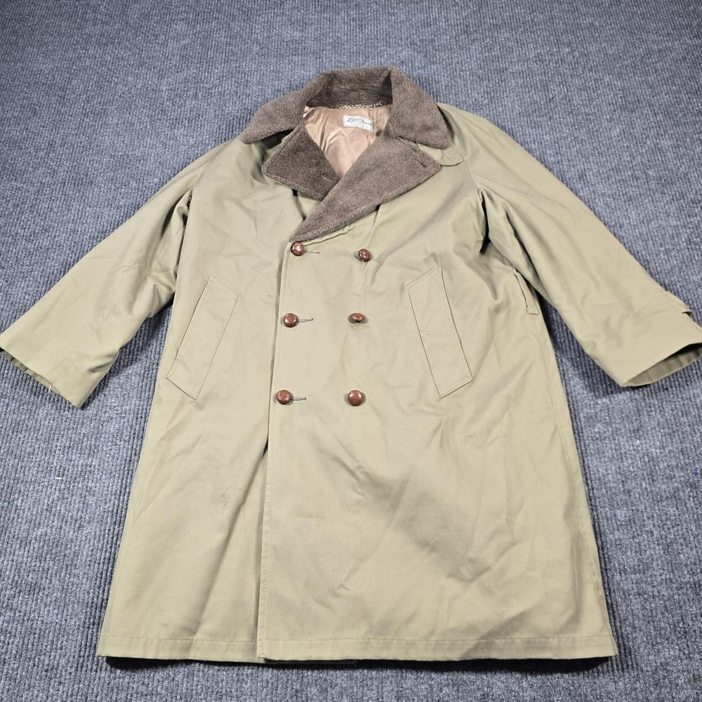 Vintage L.L. Bean Coat Mens 46‎ Double Breasted Pile Lined Canvas Sherpa Collar